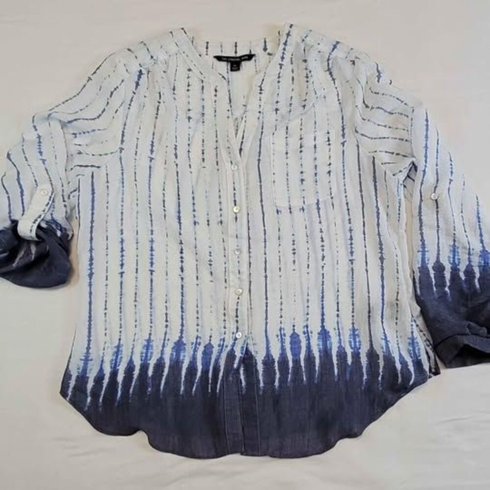 Zac & Rachel Petite Large LG Blue White Tie-dye Camp Shirt Blouse GUC